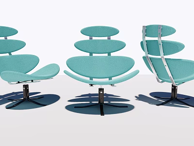 Modern Leisure Chair With Layered Backrest Turquoise Fabric And Metal Base Design 3d model