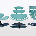 Modern Leisure Chair With Layered Backrest Turquoise Fabric And Metal Base Design