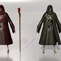 Skeleton Game Movie Character In Hooded Robe With Staff