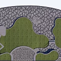 Landscape Design Featuring Curved Stone Path Green Lawn And Paved Areas