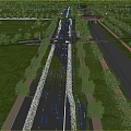 Wide Urban Road Infrastructure With Central Yellow Line Trees Vehicles And Canal