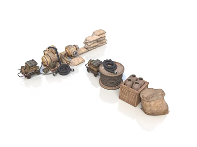Vintage Mechanical Parts Collection Featuring Old Gears Reels And Wooden Boxes 3d model