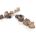 Vintage Mechanical Parts Collection Featuring Old Gears Reels And Wooden Boxes