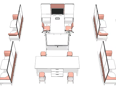 Modern Office Desk Layout with Partitions and Chairs in Workspace Arrangement 3d model