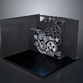 Industrial Equipment With Black Cubic Structure Containing Internal Metal Gears And Mechanical Parts