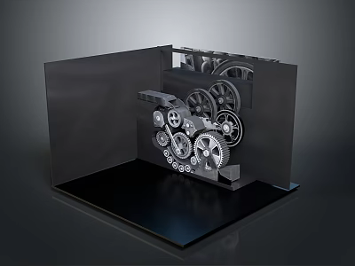 Industrial Equipment With Black Cubic Structure Containing Internal Metal Gears And Mechanical Parts 3d model