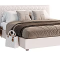 Modern Double Bed with White Circular Pattern Headboard Brown Bedspread and Side Nightstand 3d model