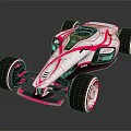 White and Pink Streamlined Race Car With Large Wheels And Aerodynamic Design