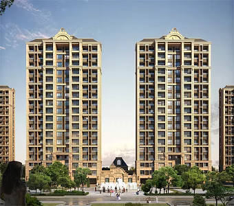 French residential high-rise residential area 3d model