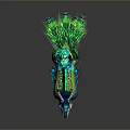 Fantasy Mythical Creature With Blue Body Green Feathers And Decorative Antlers
