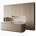 Modern Light Wood Kitchen Interior With Sleek Island Counter And Oven Cabinets