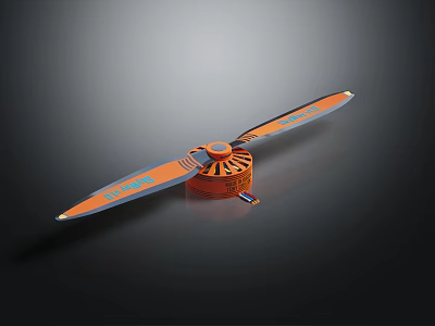 Orange Airplane With Long Slender Wings Blue Logos And Central Fan Propeller 3d model
