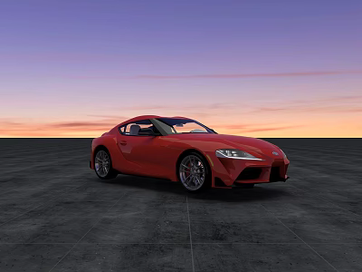 Sleek Red Sports Car Parked On Concrete Ground During Sunset Sky 3d model
