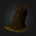 Natural Wooden Stump With Stone Base And Twisted Roots On Earthy Surface