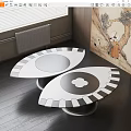 Two Modern Unique Coffee Tables With Black White Geometric Pattern And Round Flower Details