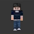 Pixelated Minecraft Character With Dark Hair Blue Pants And White Shoes