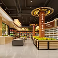 Supermarket Department Store Spacious Interior With Well Arranged Shelves Fresh Fruit Section And Bright Lighting