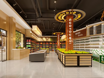 Supermarket Department Store Spacious Interior With Well Arranged Shelves Fresh Fruit Section And Bright Lighting 3d model