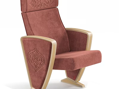 Burgundy Velvet Single Seater Sofa with Gold Accent Frame and Embroidered Back Design 3d model