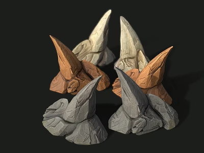 Wooden and Stone Conical Decorative Pieces With Textured Surfaces in Brown Gray Beige 3d model