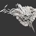 White Woman Sculpture With Flowing Attire Plant Elements And Sword