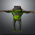 3D Frog Character With Green Body Armored Design Yellow Eyes And Outstretched Limbs