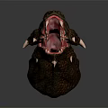 Realistic Dragon Head Sculpture With Open Mouth Red Tongue Yellow Eyes And White Spikes