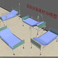 Medical Equipment Hospital Beds 3D Models With Blue Mattresses Green Frames And Wheels