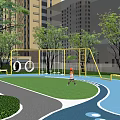 Tranquil Park Landscape With Lush Trees Curved Pathways Green Lawn And Seating Areas