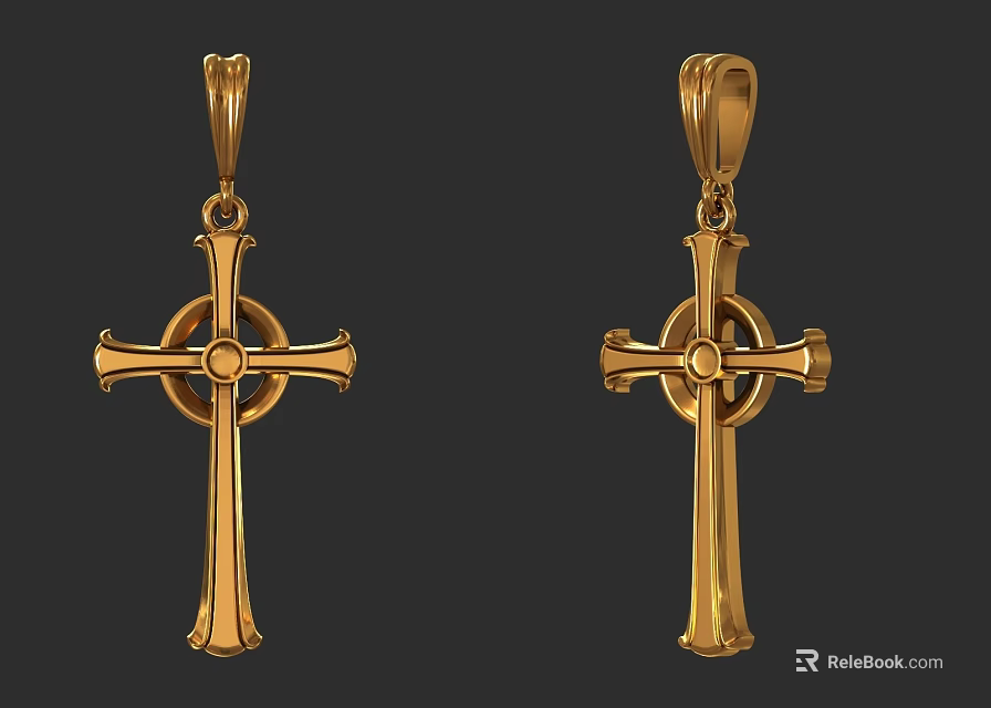 Elegant Gold Cross Pendants With Central Circle Detail Fine Jewelry Design 3d model 