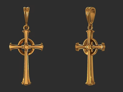 Elegant Gold Cross Pendants With Central Circle Detail Fine Jewelry Design 3d model