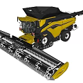 Yellow Agricultural Combine Harvester With Large Harvesting Platform Cab And Wheels
