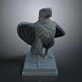 Detailed Eagle Sculpture With Spread Wings And Clear Feather Details On Square Base