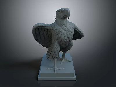 Detailed Eagle Sculpture With Spread Wings And Clear Feather Details On Square Base 3d model