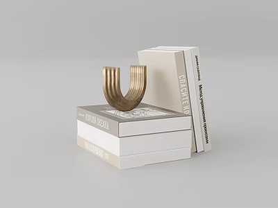 Stacked White And Beige Hardcover Books With Golden U Shaped Decor 3d model