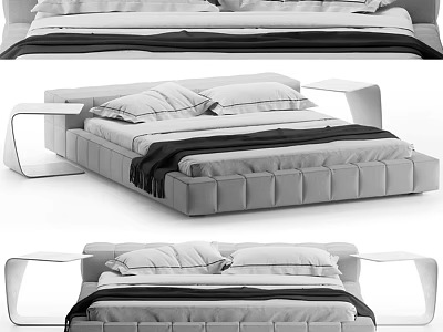 Modern Double Bed With Sleek Frame Comfortable Mattress And White Black Linens 3d model