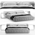 Modern Double Bed With Sleek Frame Comfortable Mattress And White Black Linens
