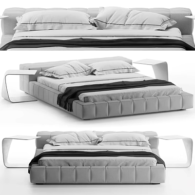 Modern Double Bed With Sleek Frame Comfortable Mattress And White Black Linens 3d model
