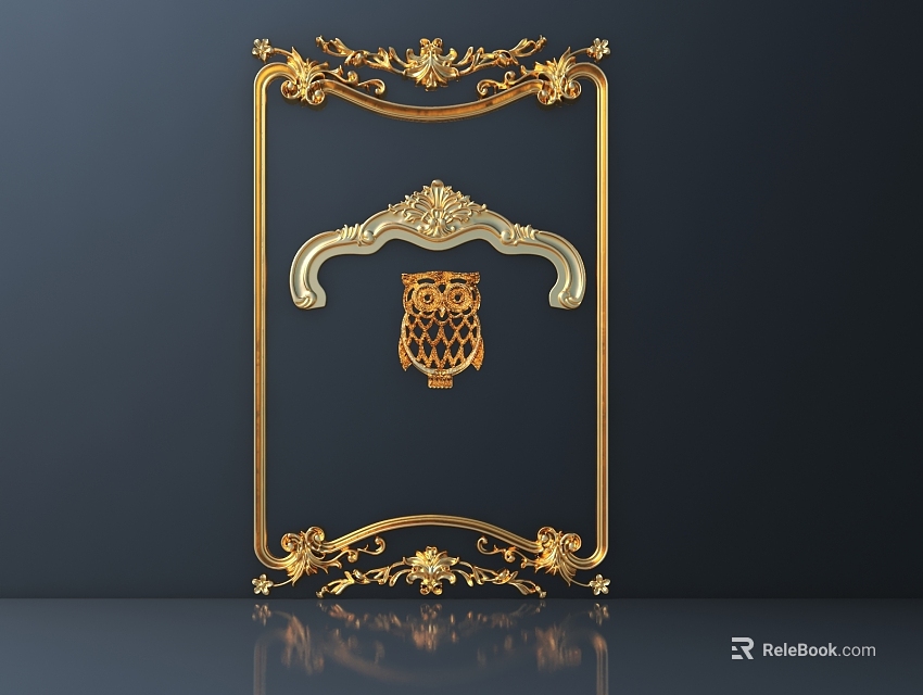 Golden Decorative Hardware Tools With Intricate Patterns And Owl Pendant Design 3d model 