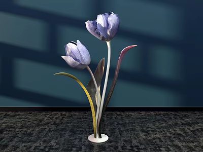 Modern Floral Display With Purple Tulips White Base And Soft Shadow Effects 3d model
