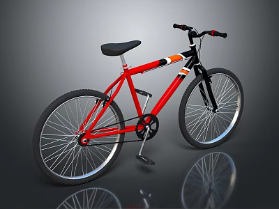 Red Bicycle With Black Seat Handlebar White Wheel Spokes And Orange White Frame Stripes 3d model