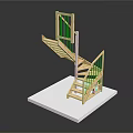 Wooden Spiral Staircase Architectural Model with White Base and Dark Background