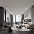 Hotel Guest Room Modern Decor With Elegant Sofa Coffee Table Floor Lamp And Floor-to-Ceiling Windows