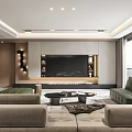 Modern Living Room Interior Design With Grey Sofa TV Wall And Coffee Table