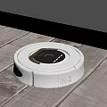 Robotic Vacuum Cleaner Cleaning Wooden Floor Near Window With Green Grass