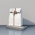 Hand Carved Paper Bag Sculpture With Brown String Tag On Modern Design Book Gray Background