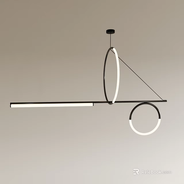 Unique Design Abstract Chandelier Featuring Circular Rings And Long Bar For Modern Home Lighting 3d model 