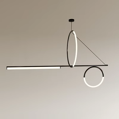 Unique Design Abstract Chandelier Featuring Circular Rings And Long Bar For Modern Home Lighting 3d model