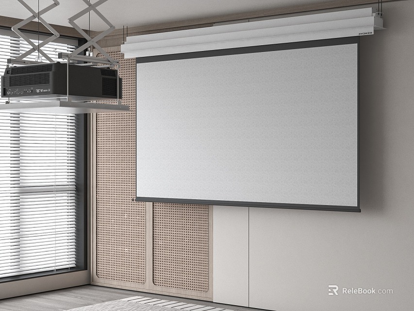 Projection Monitoring System Installation In Office With Projector And Screen 3d model 