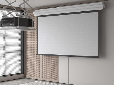 Projection Monitoring System Installation In Office With Projector And Screen 3d model
